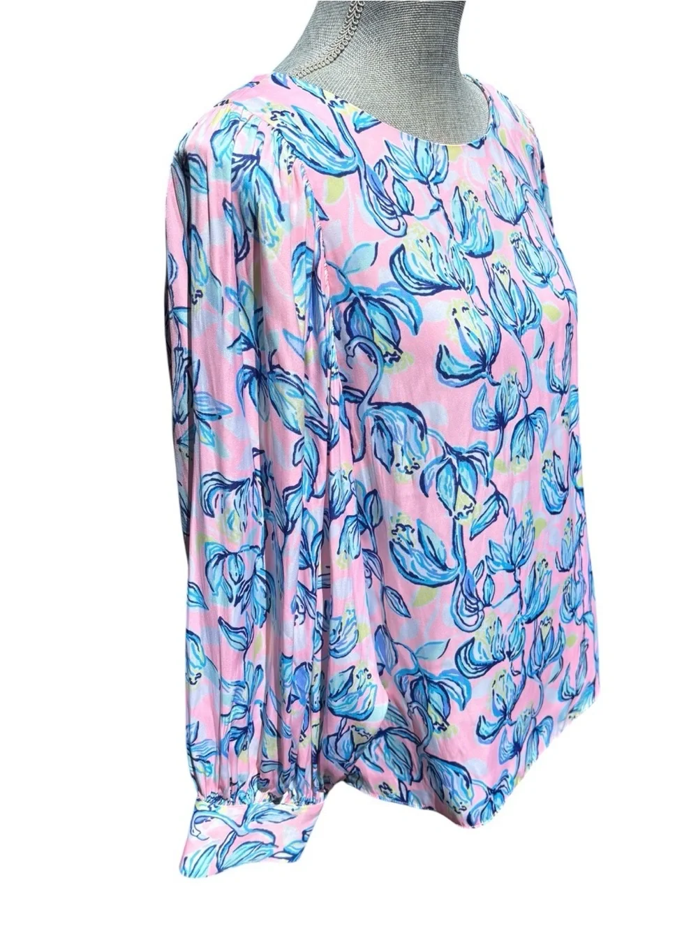 Lilly Pulitzer Pink, Blue & Yellow Abstract Floral Top Vacation Resort Coastal